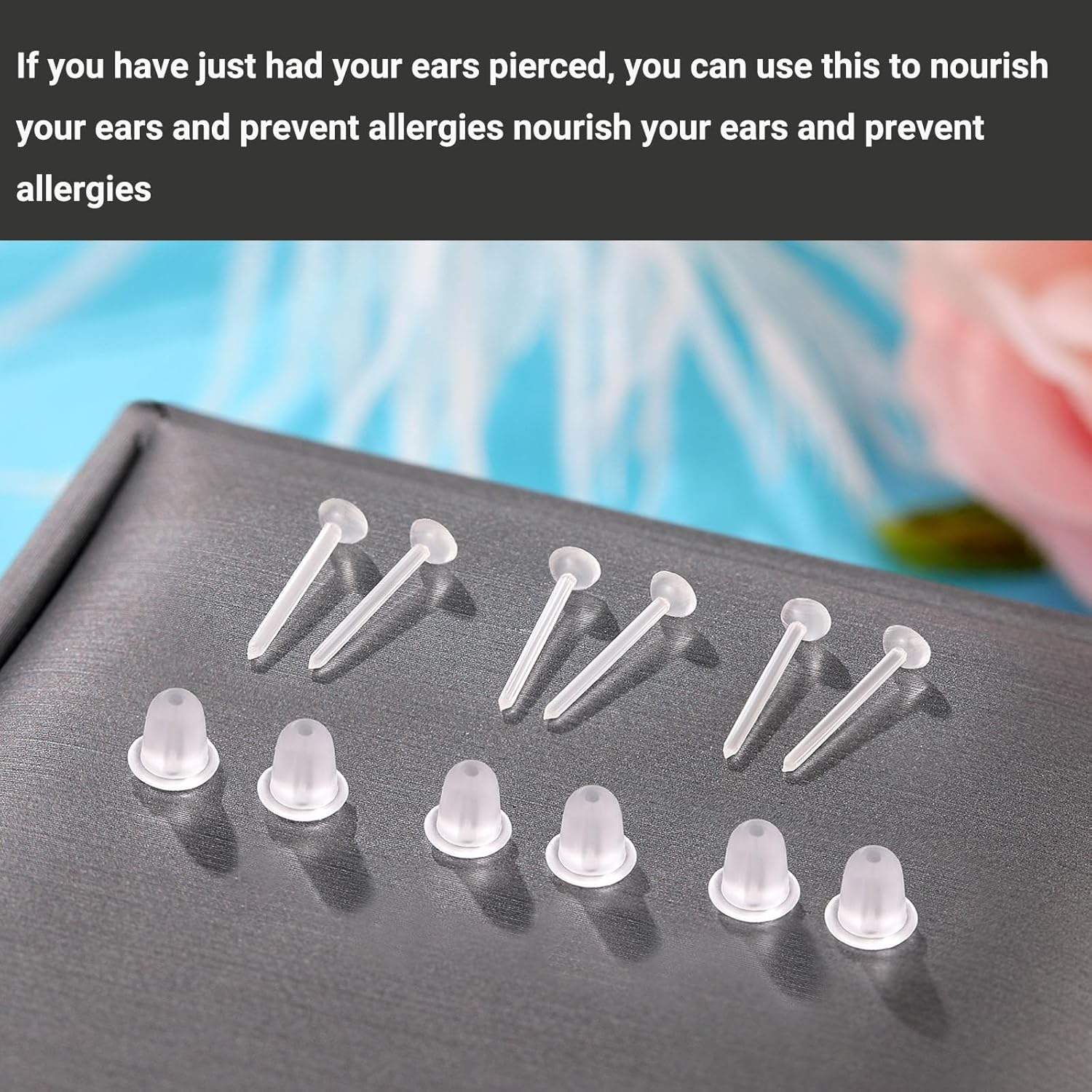 200 Pcs Plastic Post Earrings - Clear, Rubber Silicone Studs for Sports & DIY - Clear Ball image number 7