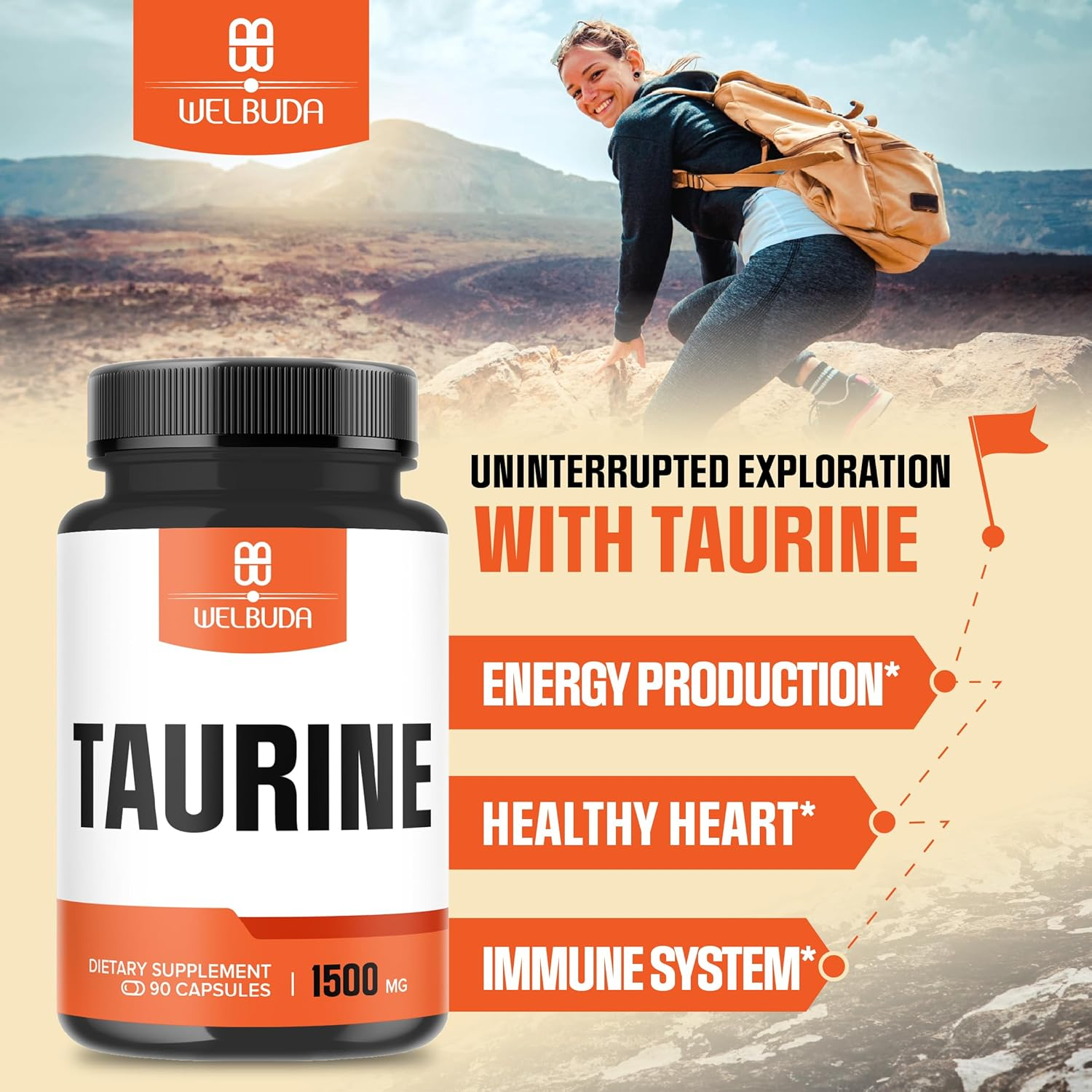 Taurine Supplement 1500Mg - 90 Capsules for 1 Month