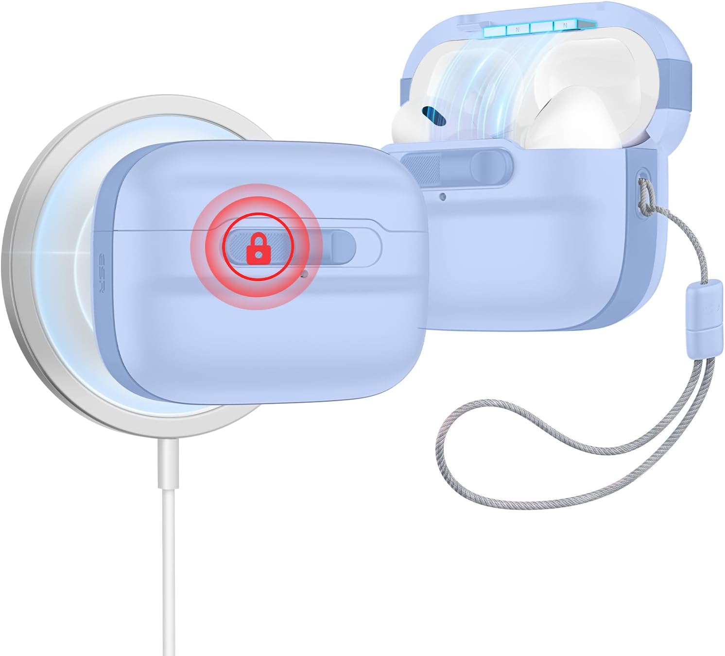 ESR for Airpods Pro 2 Case, Compatible with Airpods Pro Case 2Nd/1St Gen (2023/2022/2019), Designed for Magsafe, Magnetic Lid Lock, Full Drop Protection Cover with Lanyard, Pulse Series, White