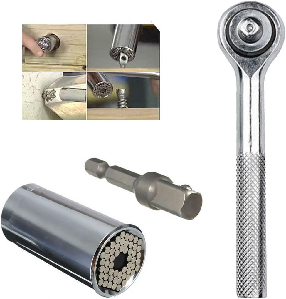 NUZAMAS Socket Wrench Multi Function Self-Adjusting Magic Grip Universal Socket Ratchet Wrench Set 1/4-3/4 Inch with Power Drill Adapter - Repair Kit 3 Pieces Set image number 3