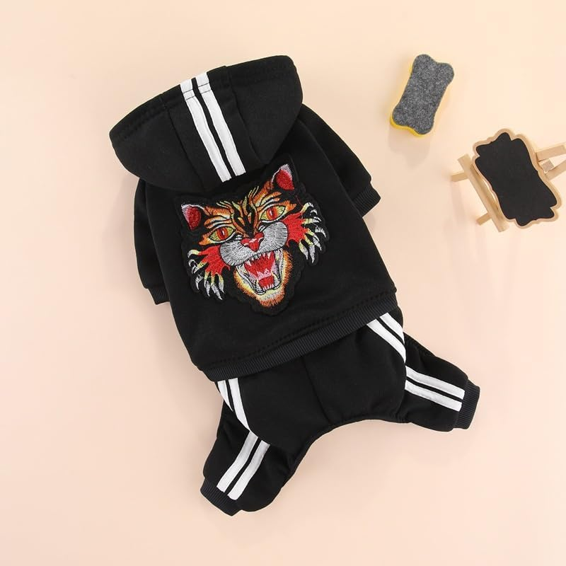 Dog Hoodies Dog Clothes Apparel 4 Legs Jumpsuit Warm Hoodie for Small Dog Medium Large Dog Cat (Black, S) image number 4