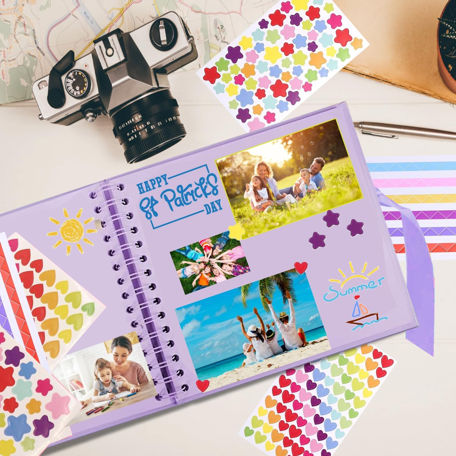 Scrapbook Photo Album, 8-Inch Personalized Photo Book, DIY Memory Album with 3 Album Stickers, Square Hardcover Scrapbook for Wedding, Babies and Anniversaries, 20 Sheets image number 5