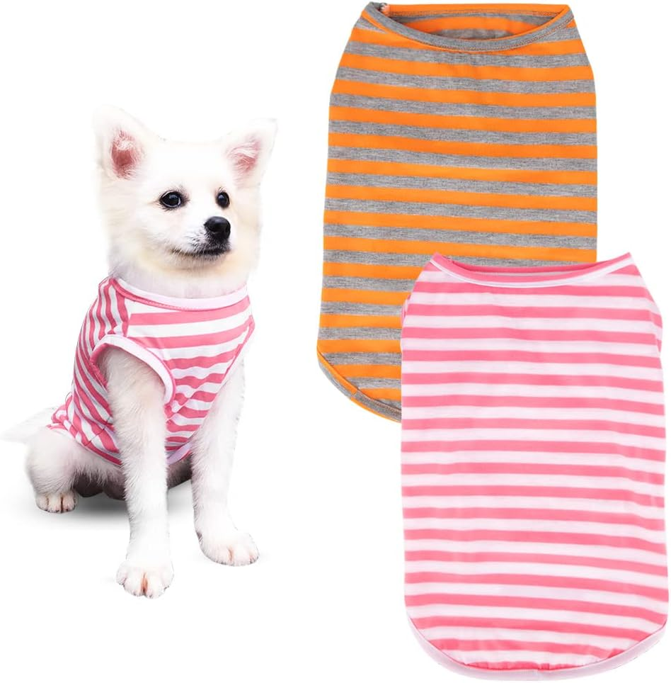 Slowton Dog Shirts Cotton Striped T-Shirts, Breathable Basic Vest Dog Clothes Sweatshirt for Small to Medium Dogs, Fashion & Cute Color for Boys and Girls image number 1
