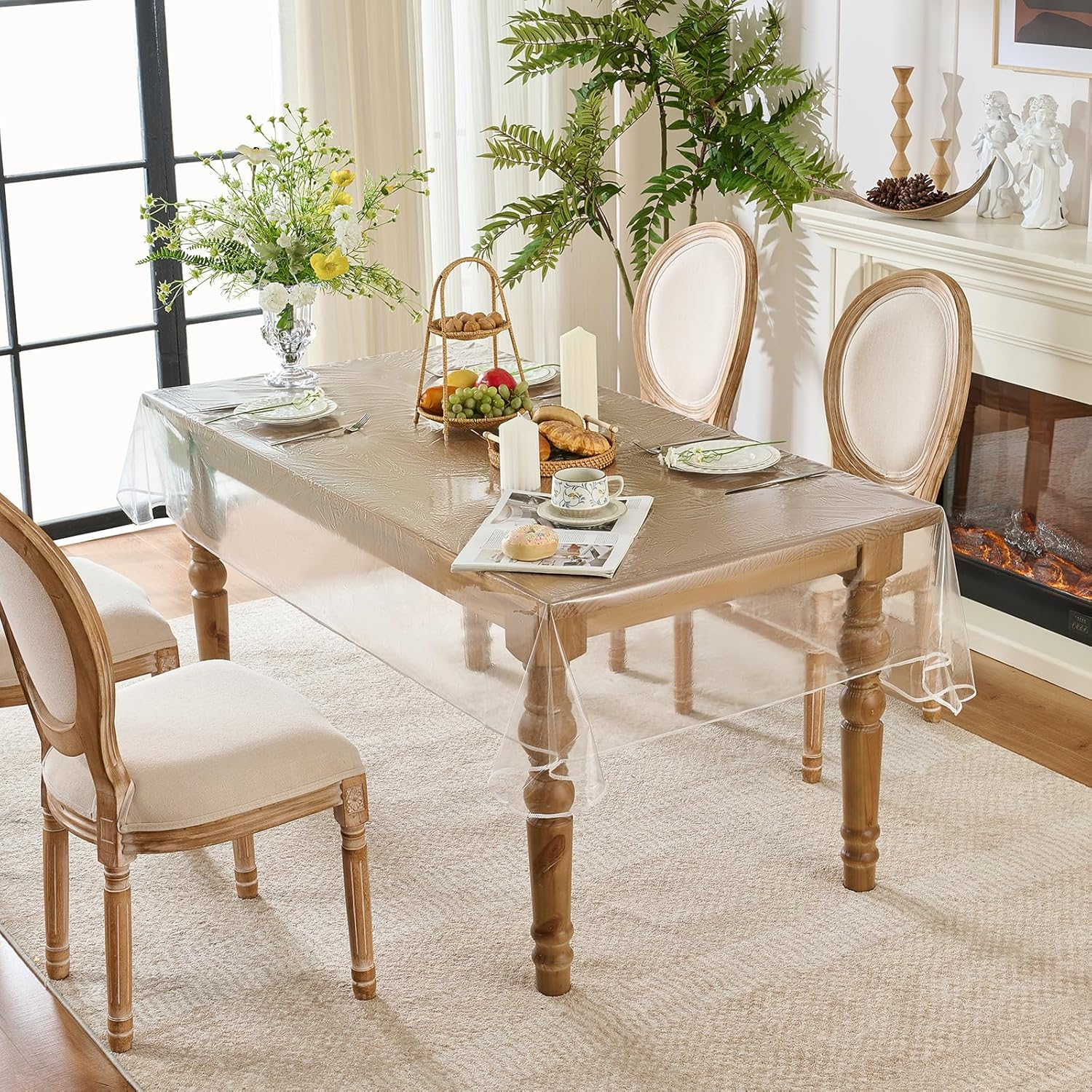 Clear Plastic Tablecloth Rectangle Vinyl PVC Table Cloth 100% Waterproof Oilproof Transparent Stain Resistant Table Cover Protector for Dinning Indoor and Outdoor Uses, 70 X 108 Inch. image number 4