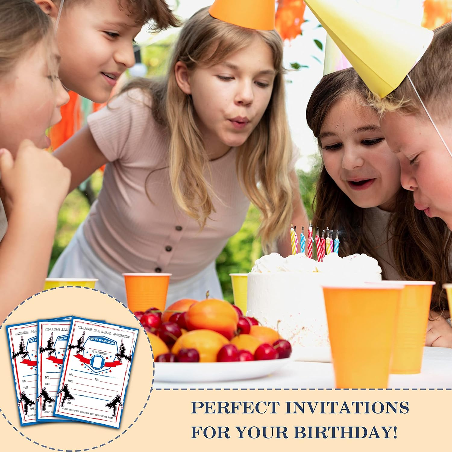 CLIRBE Ninja Birthday Party Invitations, Ninja Warrior Birthday Invitations for Boys Girls, Kids Birthday Invites, Theme Birthday Party Decorations, 20 Invitations with 20 Envelopes - B18