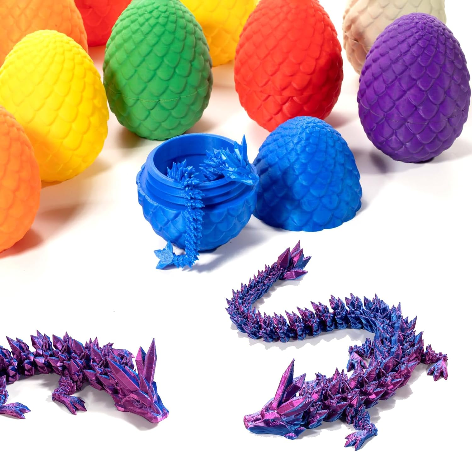 3D Printed Dragon in Egg, Full Articulated Dragon Crystal Dragon with Dragon Egg, Home Office Decor Executive Desk Toys, Adults Fidget Toys for Autism/Adhd (Laser Yellow&Green, 12") image number 3