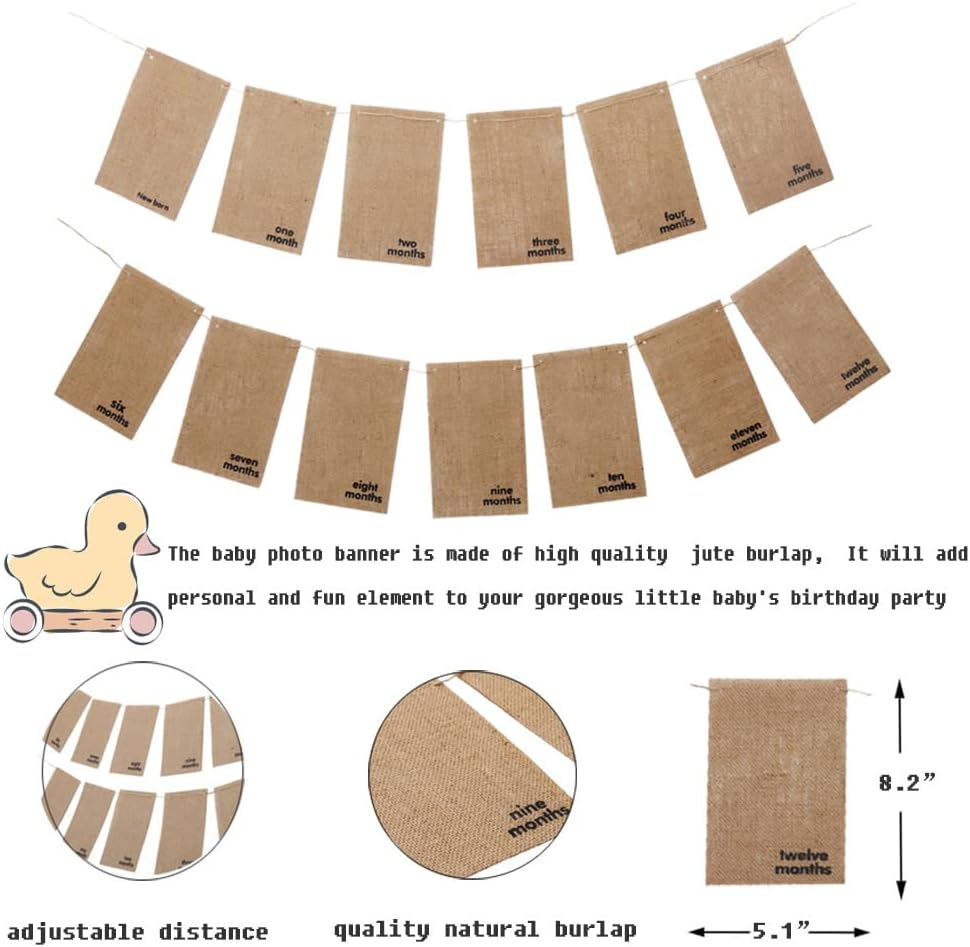 1St Baby Birthday Photo Banner from Newborn to 12 Months, Monthly Milestone Photograph Rustic Bunting Garland for Baby First Birthday Decoration by Ucity image number 4