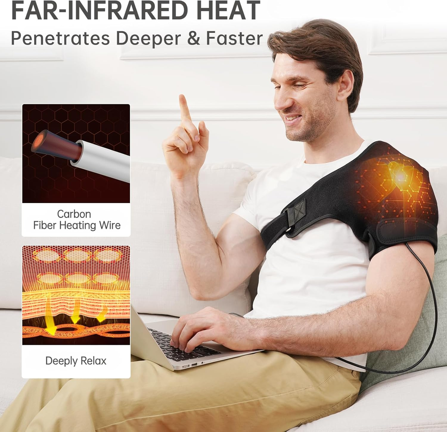 UTK Far Infrared Shoulder Heating Pads, Shoulder Wrap with Natural Jade, Auto Shut Off, Smart Controller, Larger Size Shoulder Straps Gifts for Men [ DC Converter & EMF Free] image number 5