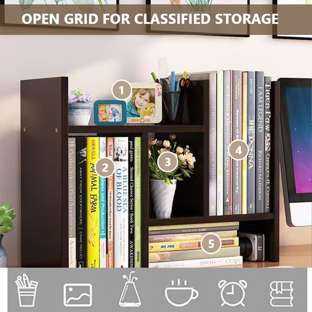 Adjustable Desktop Organizer Shelf &ndash; Natural Wood Office Storage Rack, Freestyle Desk Bookshelf for Home, Countertop Bookcase for Books, Supplies, Decor & Gifts image number 2