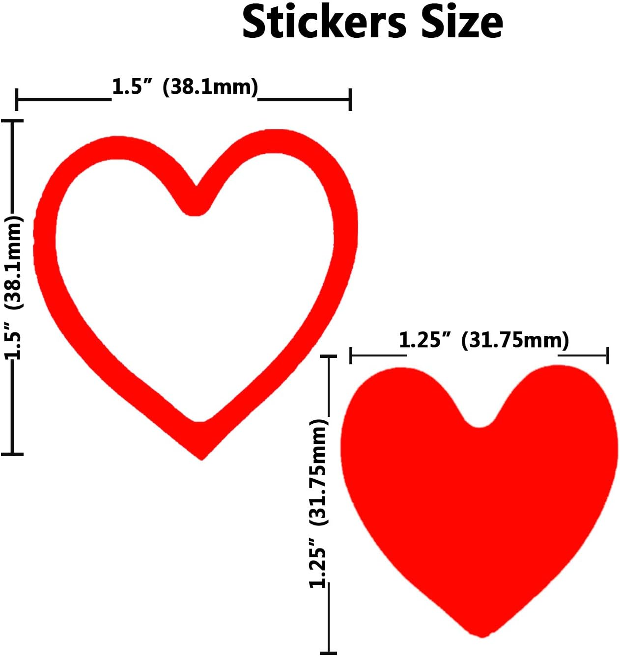 Red Heart Shape Stickers Label,1.5 in Hollow and 1.25 in Solid Heart Stickers,500 per Roll image number 6