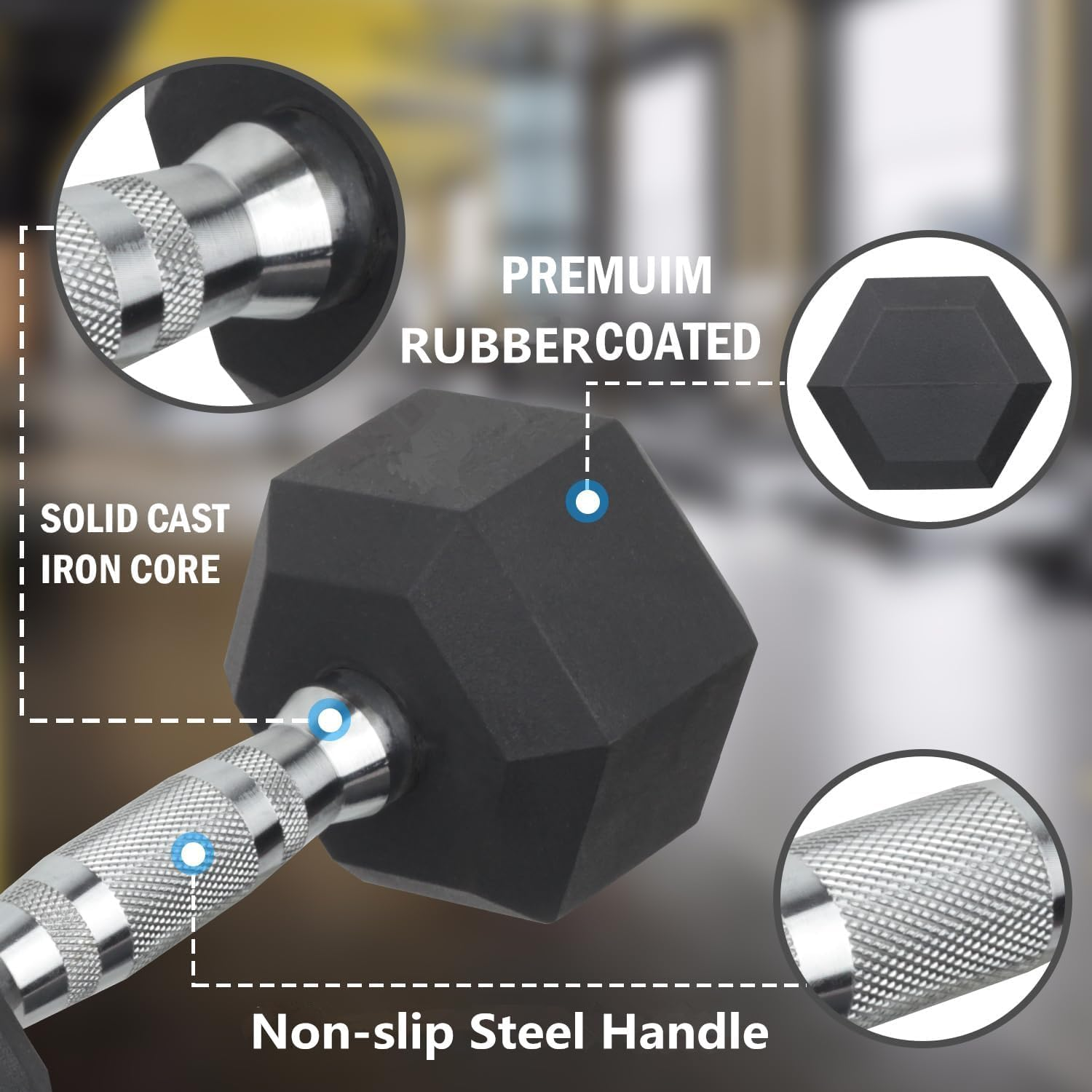 Rubber Coated Dumbbells Hex Dumbbells Set Dumbbell Weights Hand Weight Fitness Training Exercise Body Strength Lifting Equipment (Pair or Single) image number 5