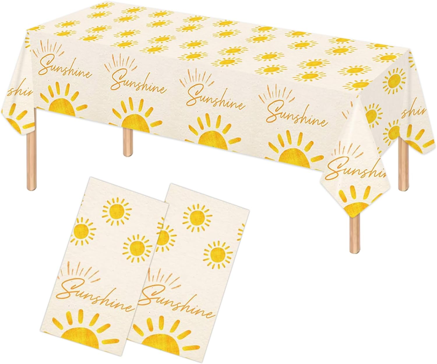 2 Pack Sunshine Tablecloth Boho Sun Birthday Party Table Covers Hippie First Trip around the Sun Decorations 51.2"X86.6" image number 2