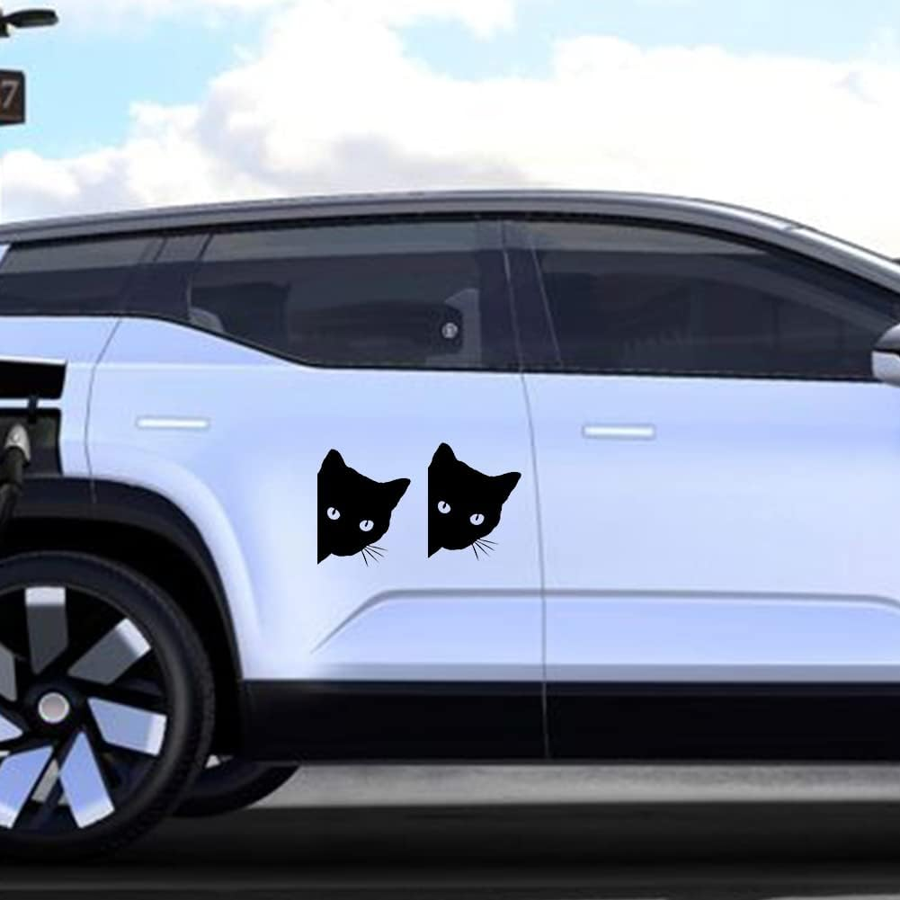 Oautosjy 2Pcs Peeking Cat Silhouette Car Sticker Decal Black Cat Car Window Decal Waterproof Self-Adhesive Car Hood Auto Body Decal Funny Cat Graphics Scratch Car Sticker Auto Laptop Bumper Wall Decor - Black image number 2