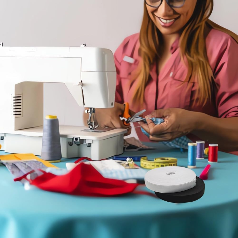 2 Pack Knit Elastic Spool,Heavy Stretch High Elasticity Knit Elastic Band 1 Inch Wide 10 Yard Long, for Sewing Craft Craft DIY Projects (Black & White)