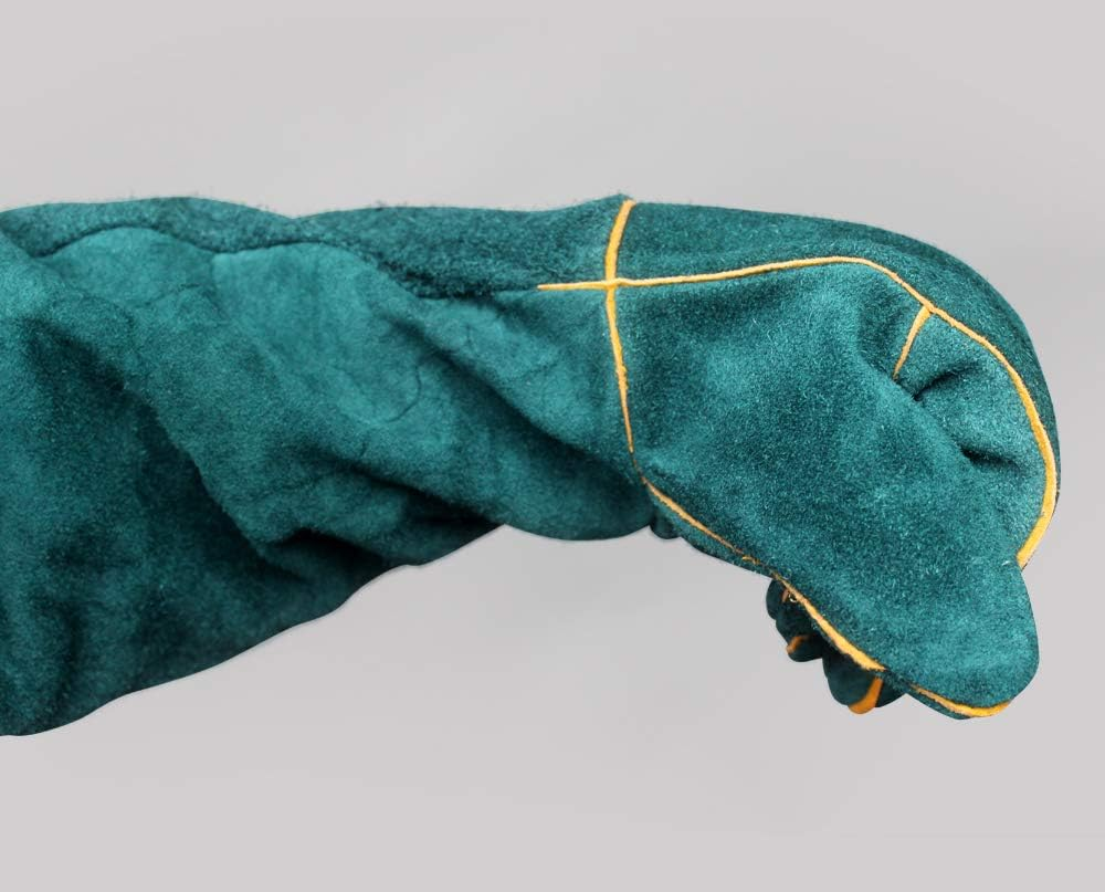 Anti-Scratch/Bite Protective Cowhide Reptile Handling Training Gloves Green image number 1