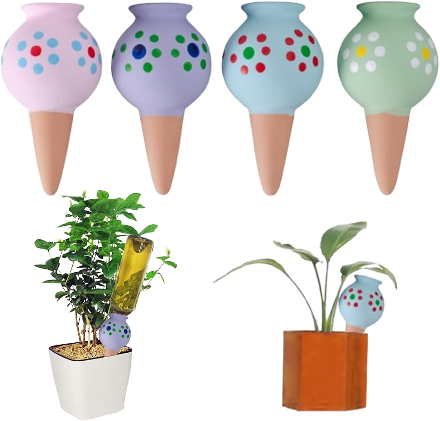 Terracotta Watering Spike Set, Self Watering Planter Insert, Automatic Plant Watering Devices for Vacation Care, Garden/Office/Outdoor/Indoor Plant Decoration 4PCS