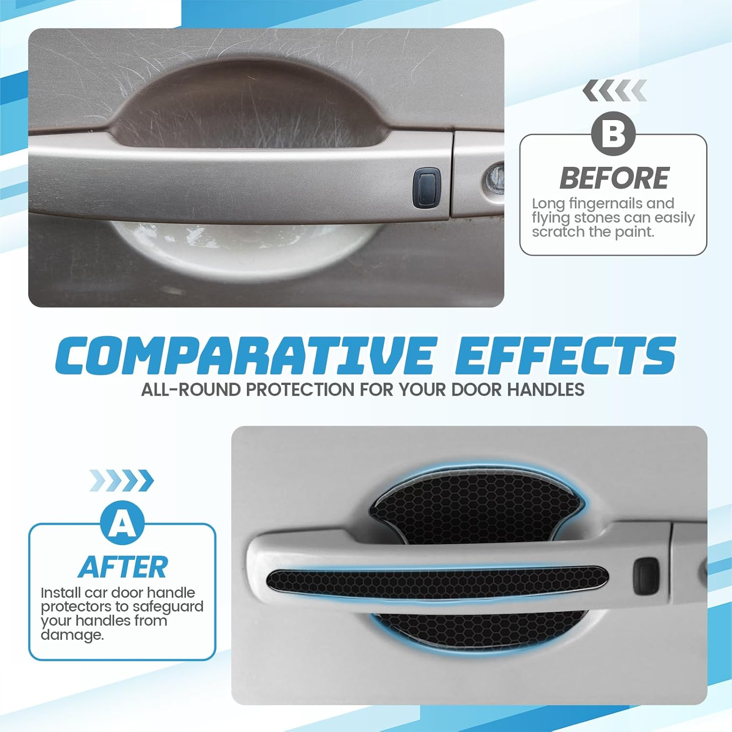 8PCS Car Door Handle Protector, Reflective Prism Anti-Scratches Door Handle Bowl Guard Stickers, Universal Auto Exterior Accessories for Most Car Handles image number 5