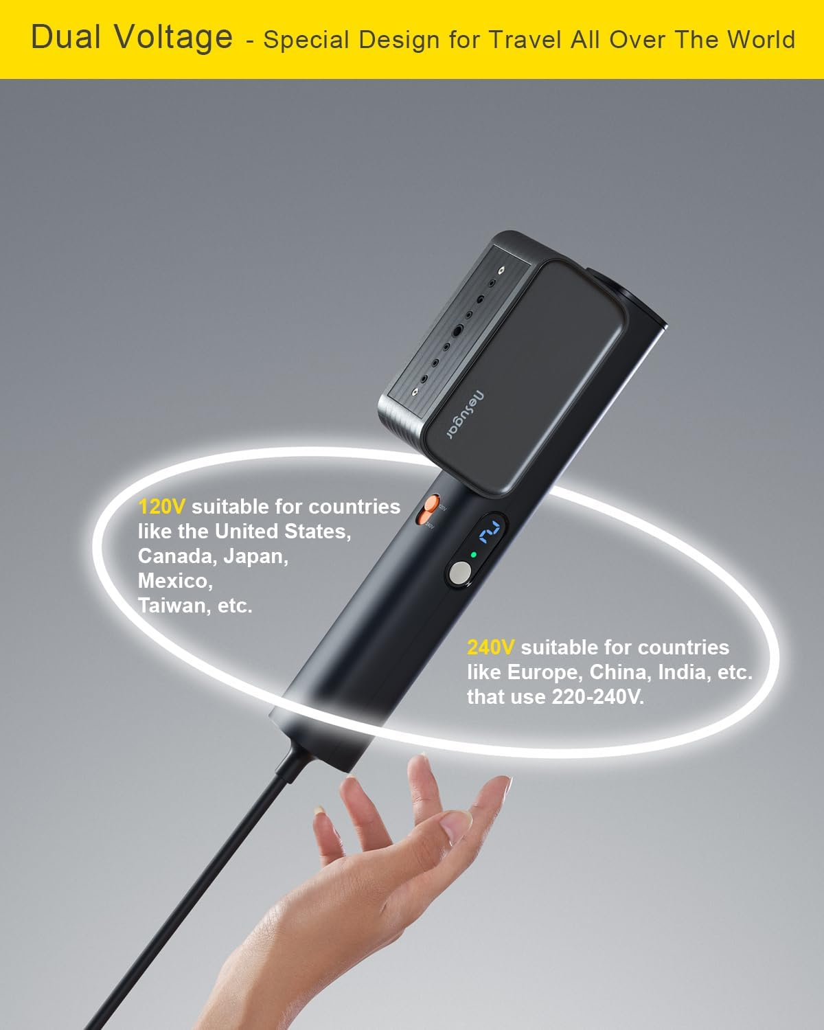 G7 Travel Clothes Steamer, Dual Voltage 100-240V Iron Steamers Professional Portable Steamer, Only 1Lbs Fashion Light Mini Handheld Garment Steamer for Global Travel and Home image number 2