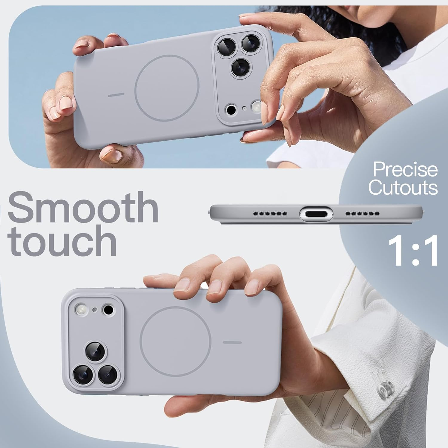 Jetech Magnetic Silicone Case for Iphone 17 Pro Max 6.9-Inch, Compatible with Magsafe, Silky Soft Touch, Shock Absorbing Phone Cover with Camera Lens Protection (Grey) image number 1