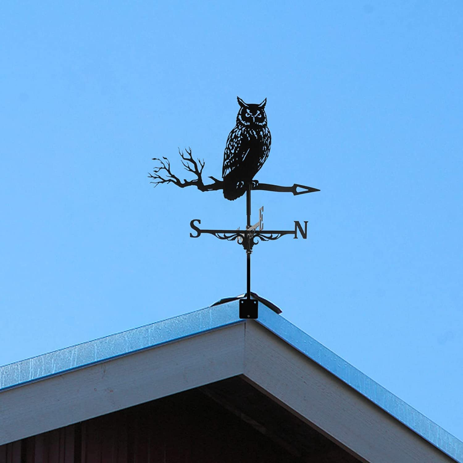 3D Animal Metal Weather Vane, Wind Direction Indicator, Garden Patio Roof Decoration (Owl) image number 1