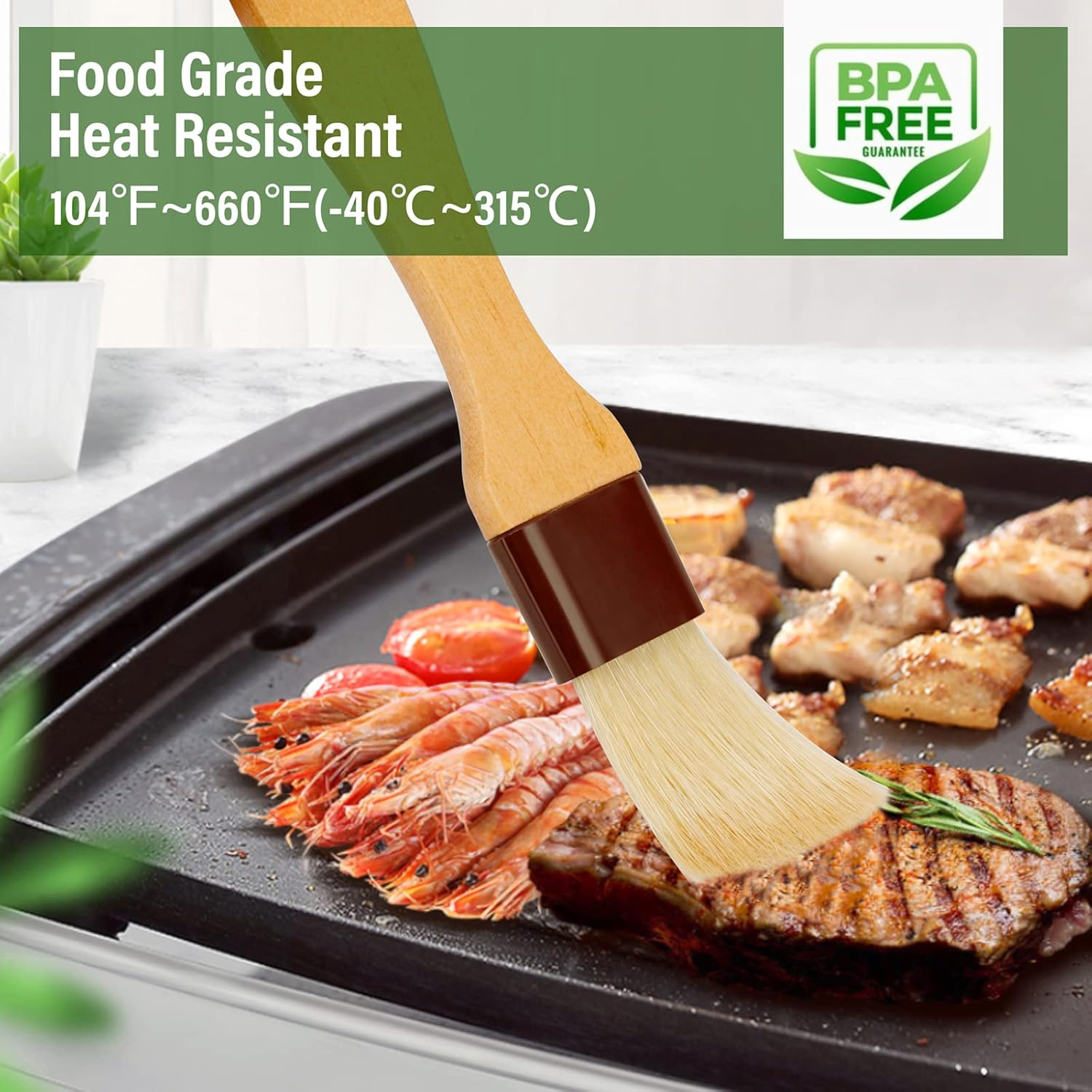 Basting Brush-Pastry Brush,Oil Brush for Cooking,Boar Bristles BBQ Brushes for Grill,Beech Wooden Handle Food Brush for Baking/Spreading Marinade/Sauce/Butter/Egg/Kitchen Baster Brushes(1.5 1 Inch) image number 3