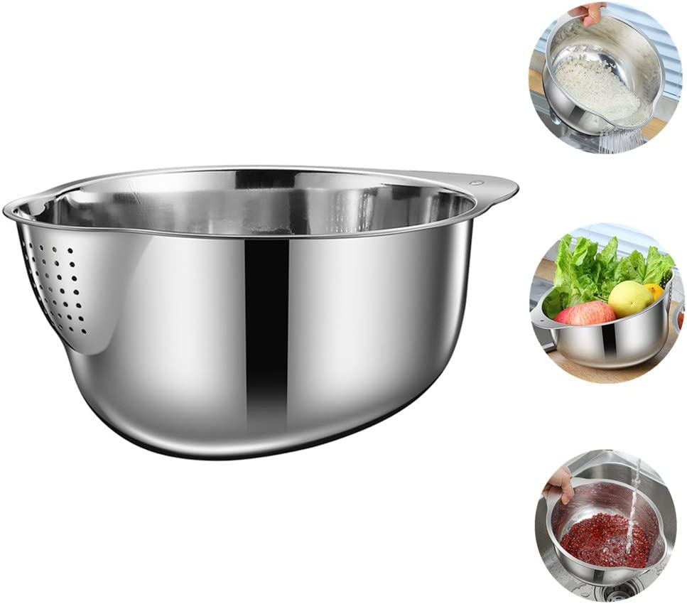 Stainless Steel Rice Washing Bowl Versatile 3 in 1 Colander Strainer for Kitchen Vegetables Fruits Silver 9.84 In image number 3
