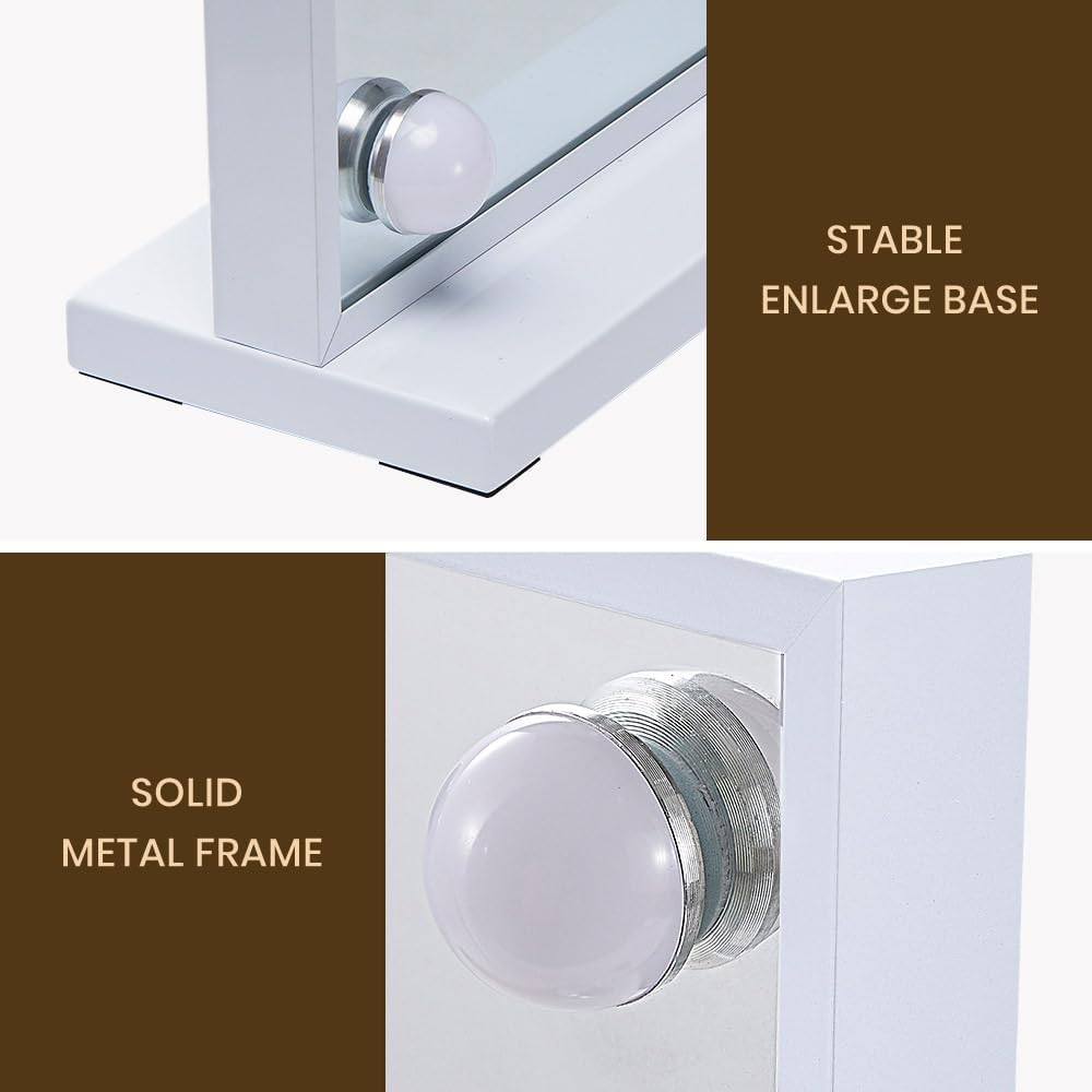 Simplus Vanity Makeup Mirror with Lights Hollywood LED Mirrors Stand, Smart Touch Control Screen and Time Display, 15 Dimmable LED Lights Stable Base White, 60X52Cm image number 4