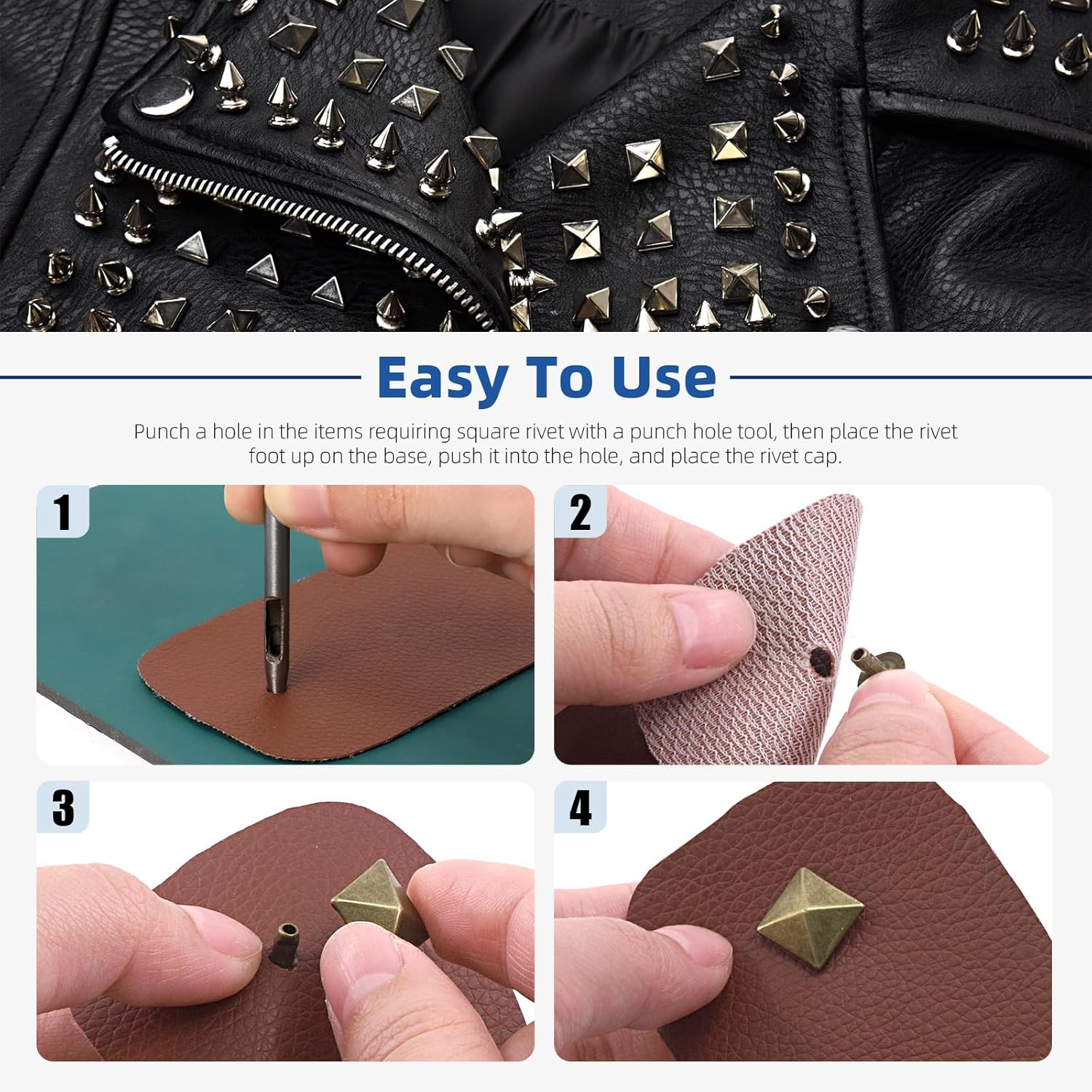 Glarks 150Pcs Bronze Spike Rivet, 6Mm 7Mm 8Mm 9Mm 10Mm 12Mm Pyramid Rapid Rivet Studs Square Punk Spikes Leather Craft Decoration for Clothing Belts Bags Shoes image number 1