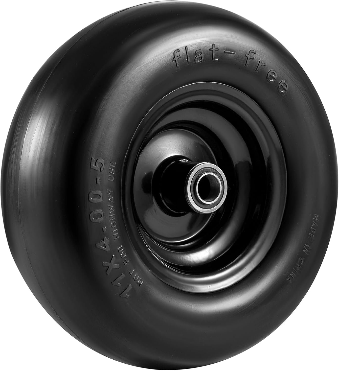 11X4.00-5" Lawn Mower Tire on Wheel Flat Free 2 PCS, 3/4" or 5/8" Bearing, Solid Mower Wheel for Residential and Commercial 3.4"-5" Centered Hub, Zero Turn Mower Front Tires image number 1