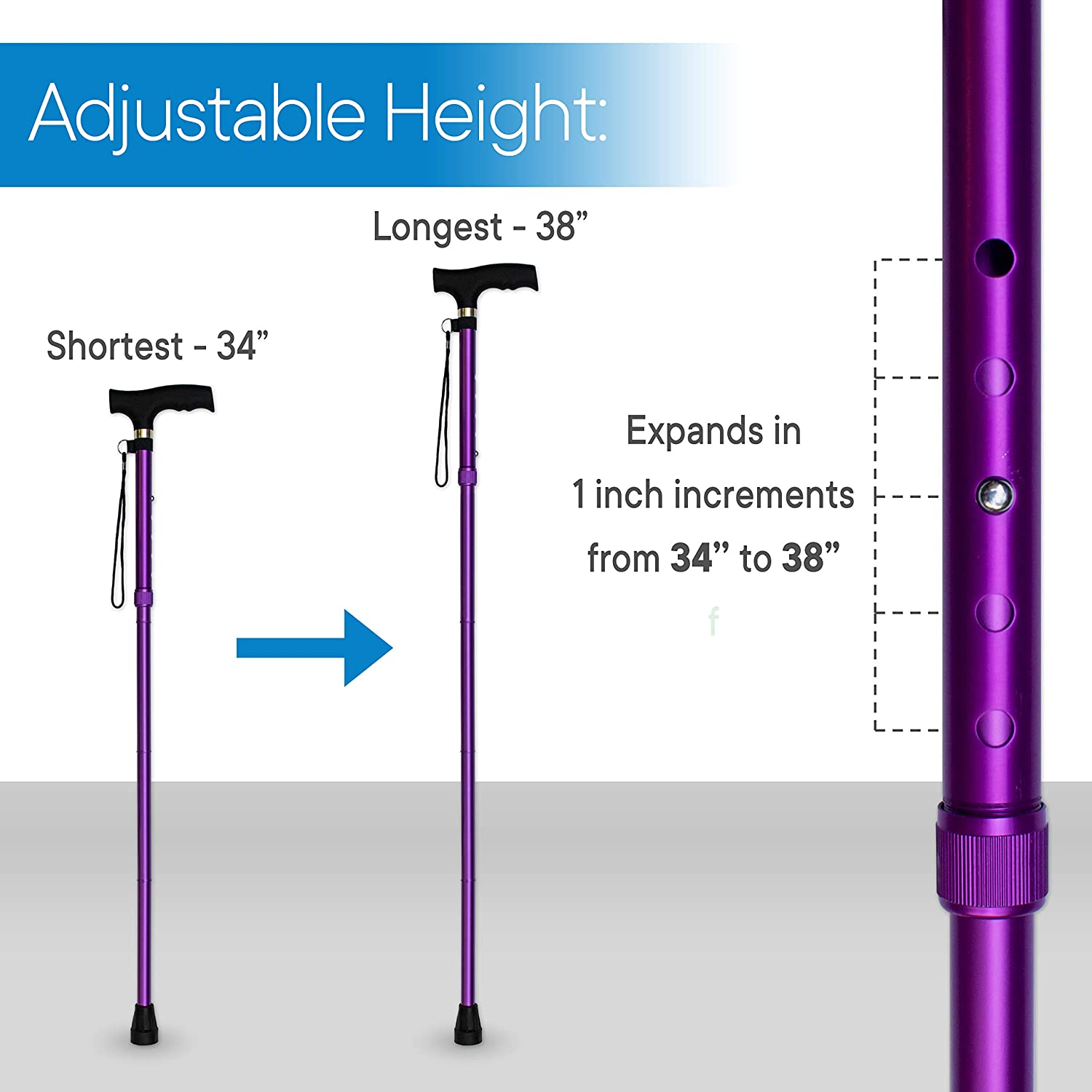 (Lavender) - RMS Folding Cane - Foldable, Adjustable, Lightweight Aluminium Offset Walking Cane - Collapsible Walking Stick with Ergonomic Derby Handle - Ideal Daily Living Aid for Limited Mobility (Lavender) image number 5