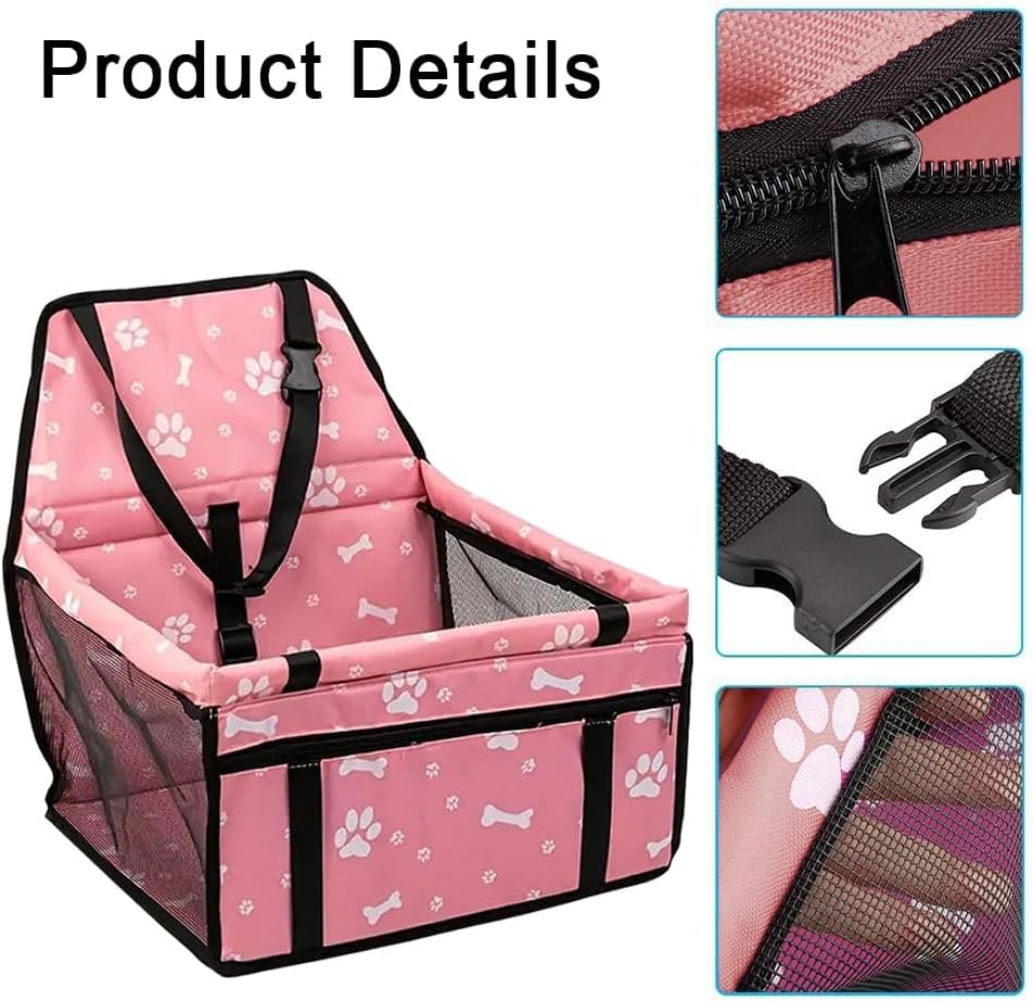 Pet Car Booster Seat, Oxford Breathable Dog Car Seat, Portable and Washable Travel Carrier Cage with Seat Belt for Dog, Cat or Other Small Pet, 40 * 37 * 22Cm, Pink image number 6