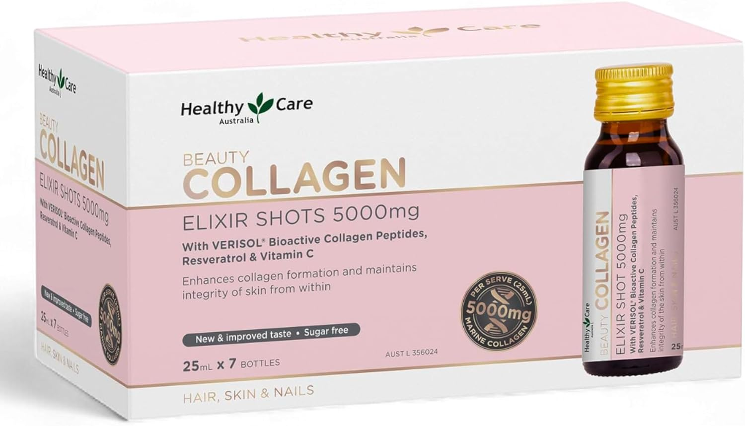 Healthy Care Beauty Collagen Elixir Shots - Enhances Skin Elasticity, Supports Hair and Nail Growth - Premium Dietary Supplement - Infused with Verisol Collagen, Resveratrol & Vitamin - 5000 Mg image number 4
