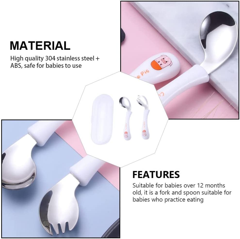 STOBOK 1 Set Toddler Practicing Tableware Spoons Forks Utensils Set Stainless Steel Cutlery Flatware Set for (White) image number 5