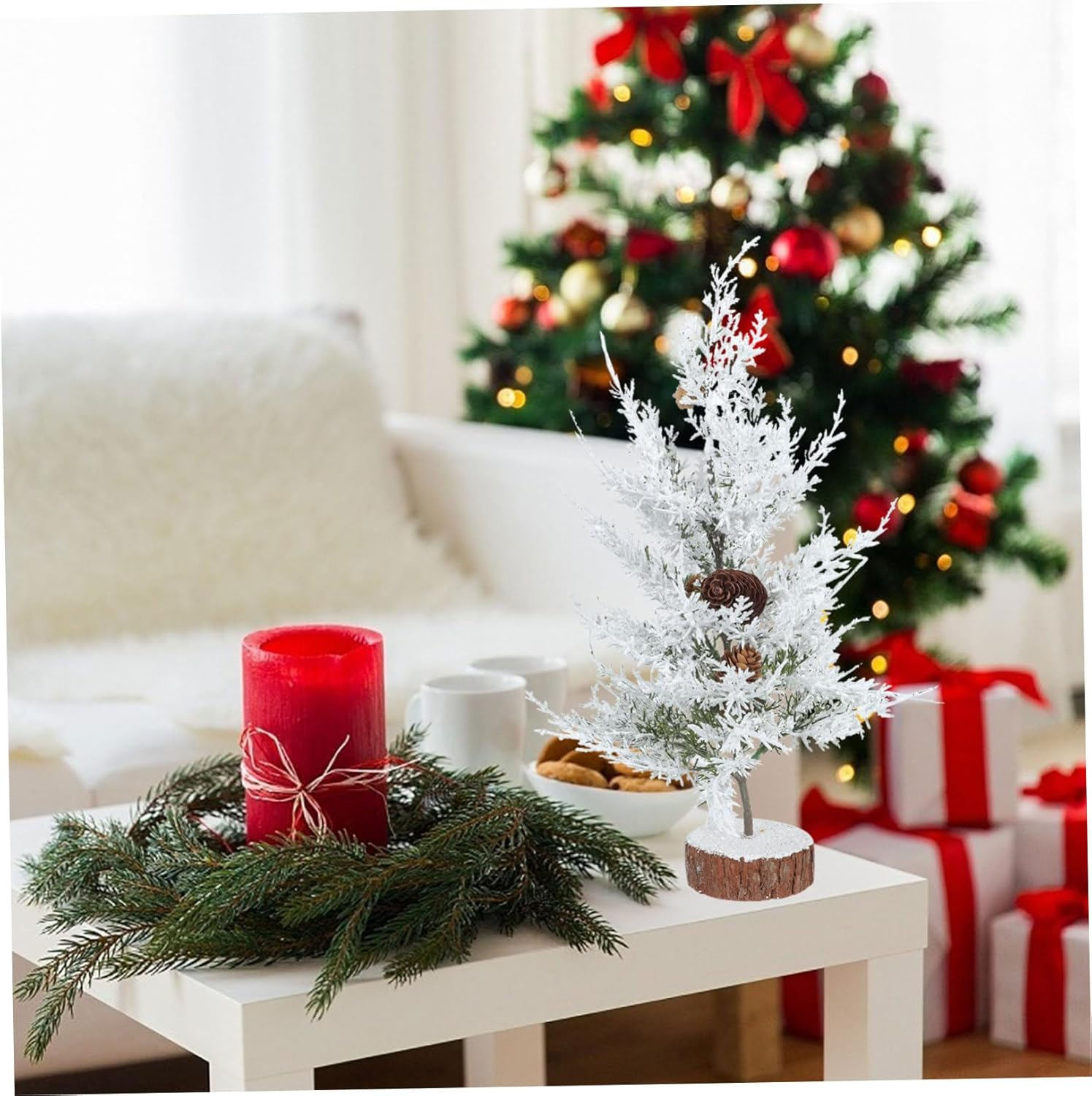 SHOWERORO Miniature Pine Trees 1Pc Christmas Tree Ornaments Vivid Desktop Ornaments for Christmas Decor image number 5