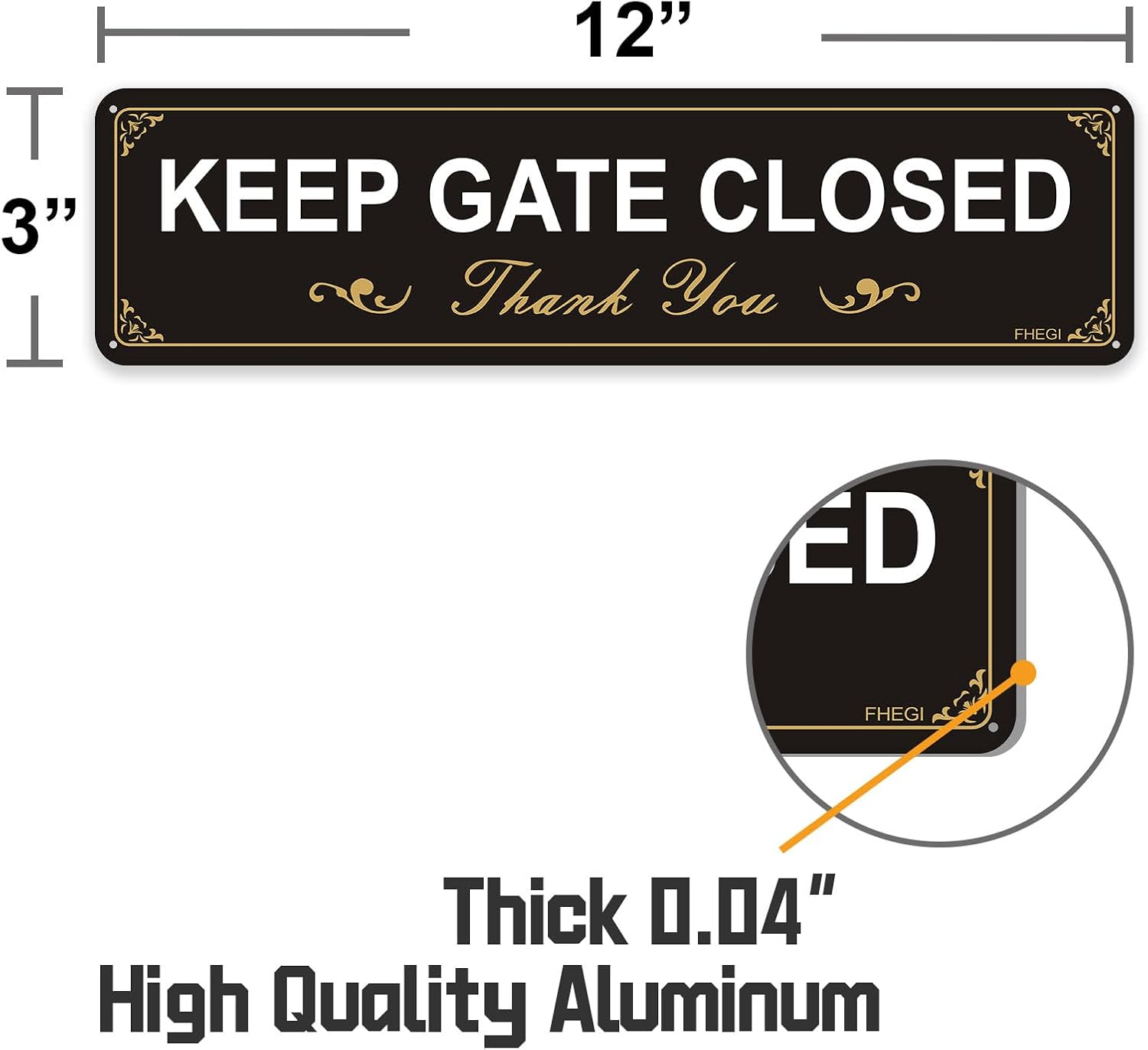 2 Pack Keep Gate Closed Sign, 12 X 3 Inches Reflective Rust Free Aluminum Warning Sign, UV Resistant, Waterproof and Weatherproof. Easy to Mount,Close the Gate image number 1