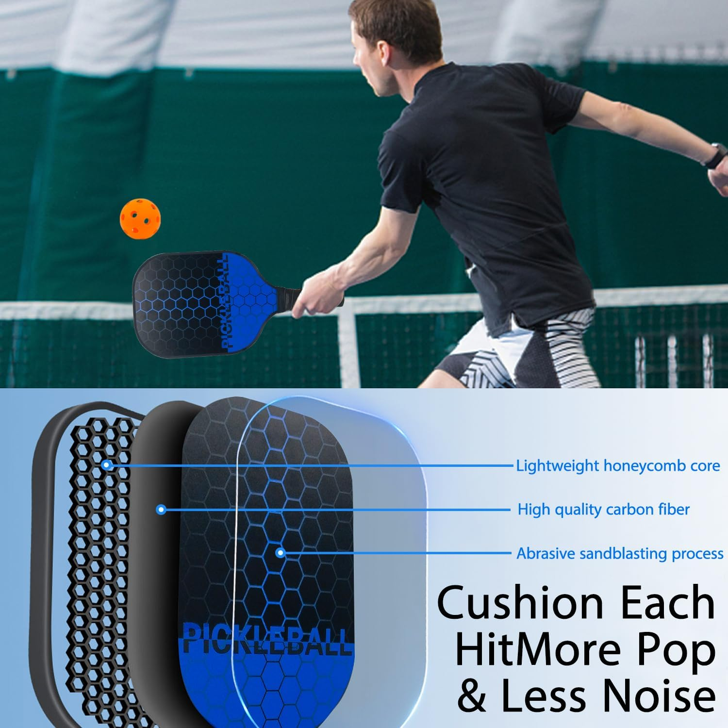 Pickleball Paddles,Pickleball-Set of 2 Paddles and 4 Balls with Paddle Bag,Usapa Approved Fiberglass Surface,Pickle Ball Paddle Set for Men Women. image number 2