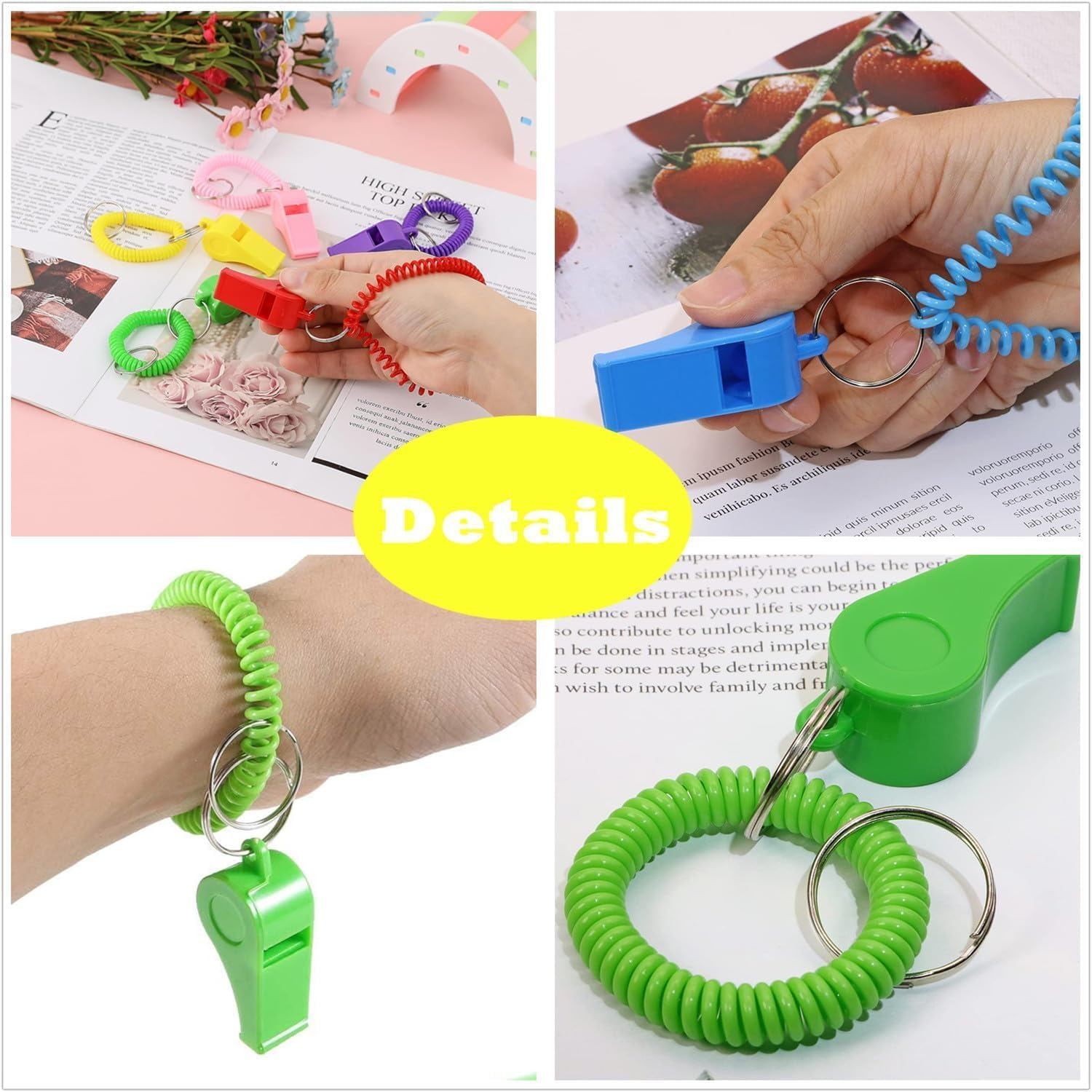 12Pcs Loud Plastic Sport Whistle with Stretchable Coil Bracelet,Plastic Whistle Loud Clear with Stretchable Coil Bracelet,Loud Clear Whistle Wrist Keychain Sport Whistle with Stretchable Coil Bracelet image number 3
