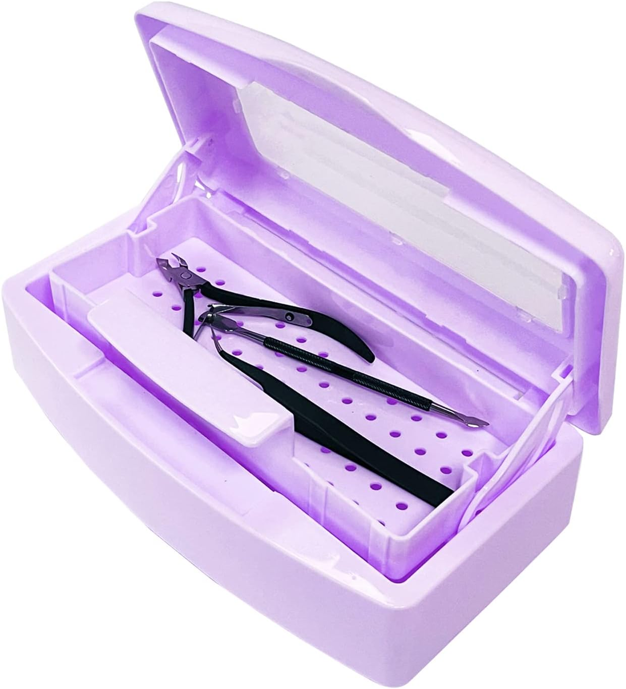 Nail Art Tool Sterilizer Tray,Plastic Clean Sterilizing Box Storage Organizer for Nail,Tweezers,Hair Salon,Spa & Cutter Manicure Equipment (Purple) image number 4