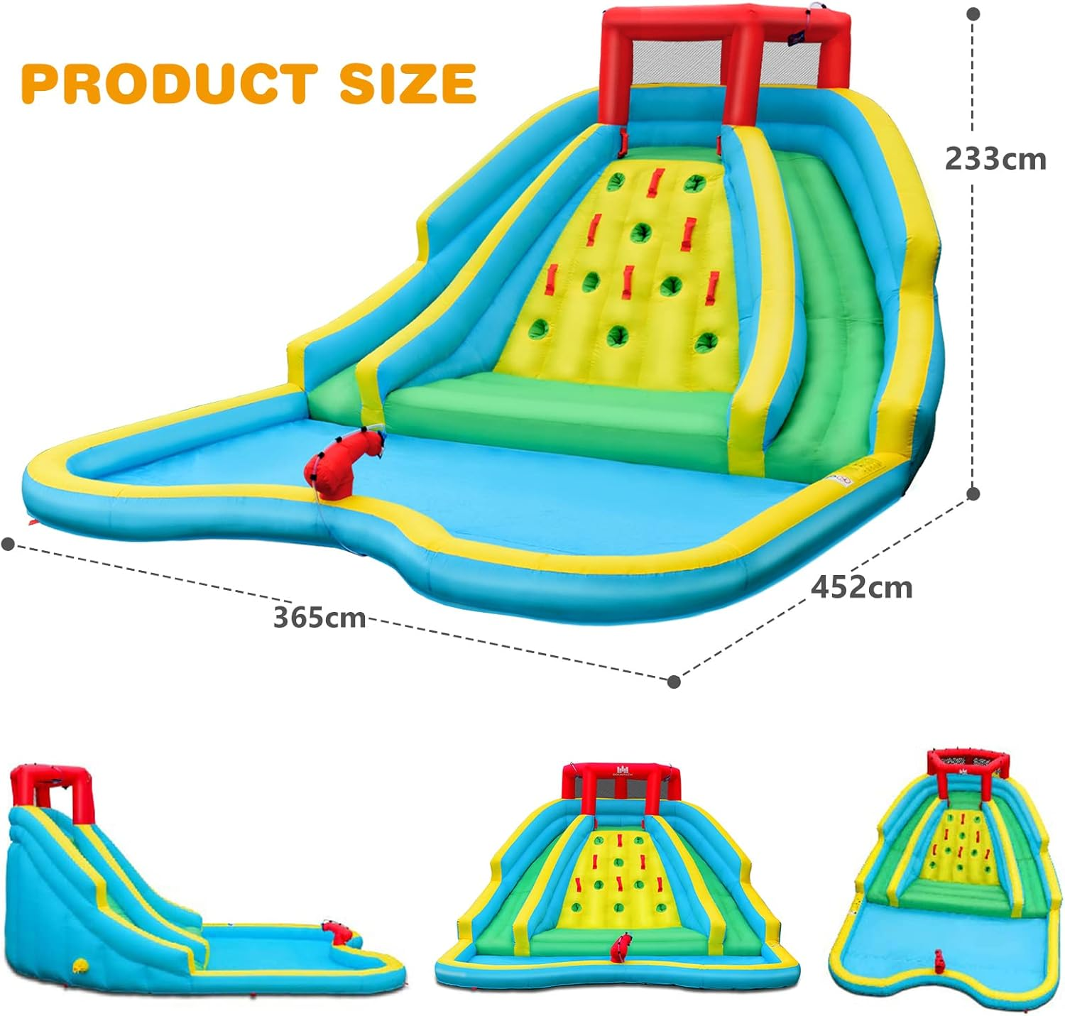 HONEY JOY Inflatable Water Slide, 452 X 365 X 233CM Giant Water Park for Kids W/Double Long Slides, Climbing Wall, Splash Pool, Water Cannon, Blow up Inflatable Bouncer for Outdoor (Without Blower) image number 6