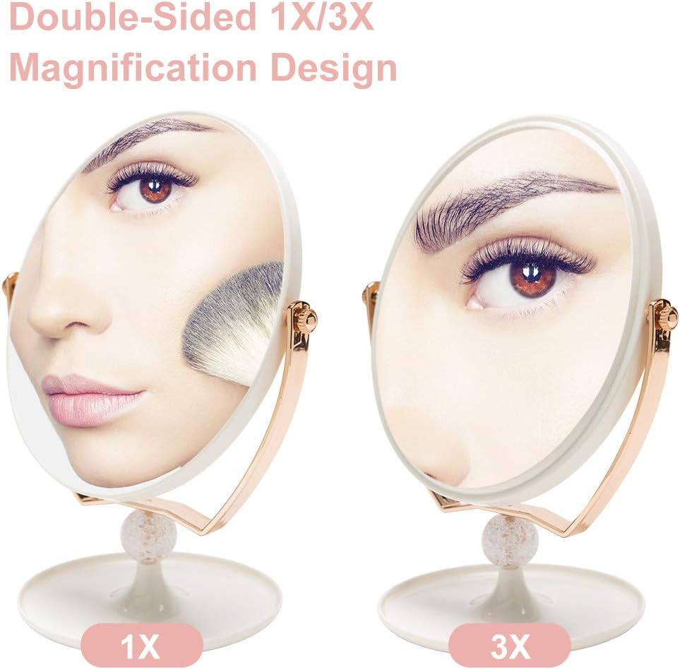 YEAKE Magnifying Makeup Vanity Mirror,Abs Plastic Double Sided 3X Magnification 360&deg;Swivel Beauty Make up Mirror Cosmetic Table Desk Mirror 8" Oval image number 2