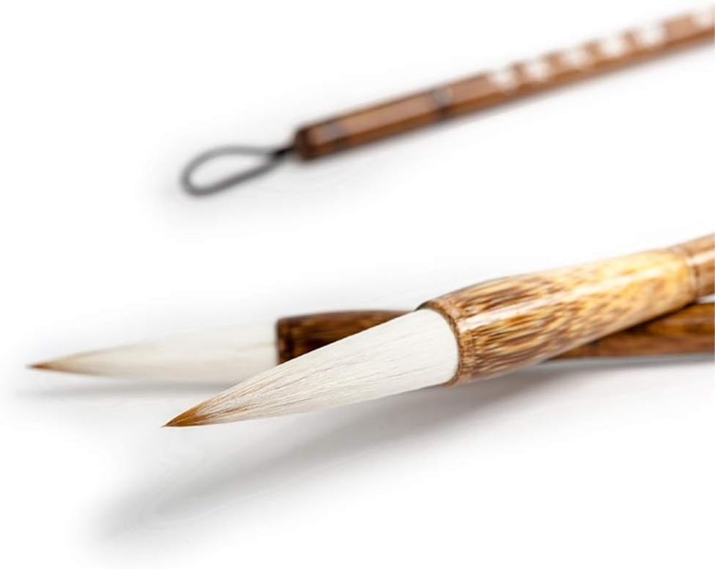 High-Grade Shanlian Hubi Fine Chinese Calligraphy Brush Set- Wolf Goat Hair Doubled Both Brush - Brown image number 1