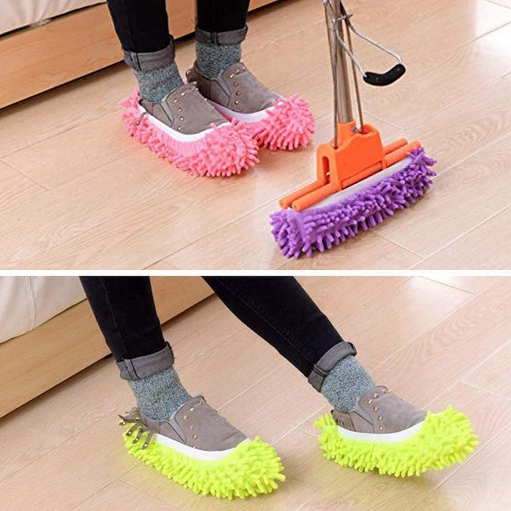 ALINK 10 Pieces Microfiber Mop Slippers Shoes Cover Soft Washable Reusable Floor Polishing Dust Dirt Hair Men Women Sweeper Cleaning Mop Tool for House Office Bathroom Kitchen, Multicolored 5 Pairs image number 2