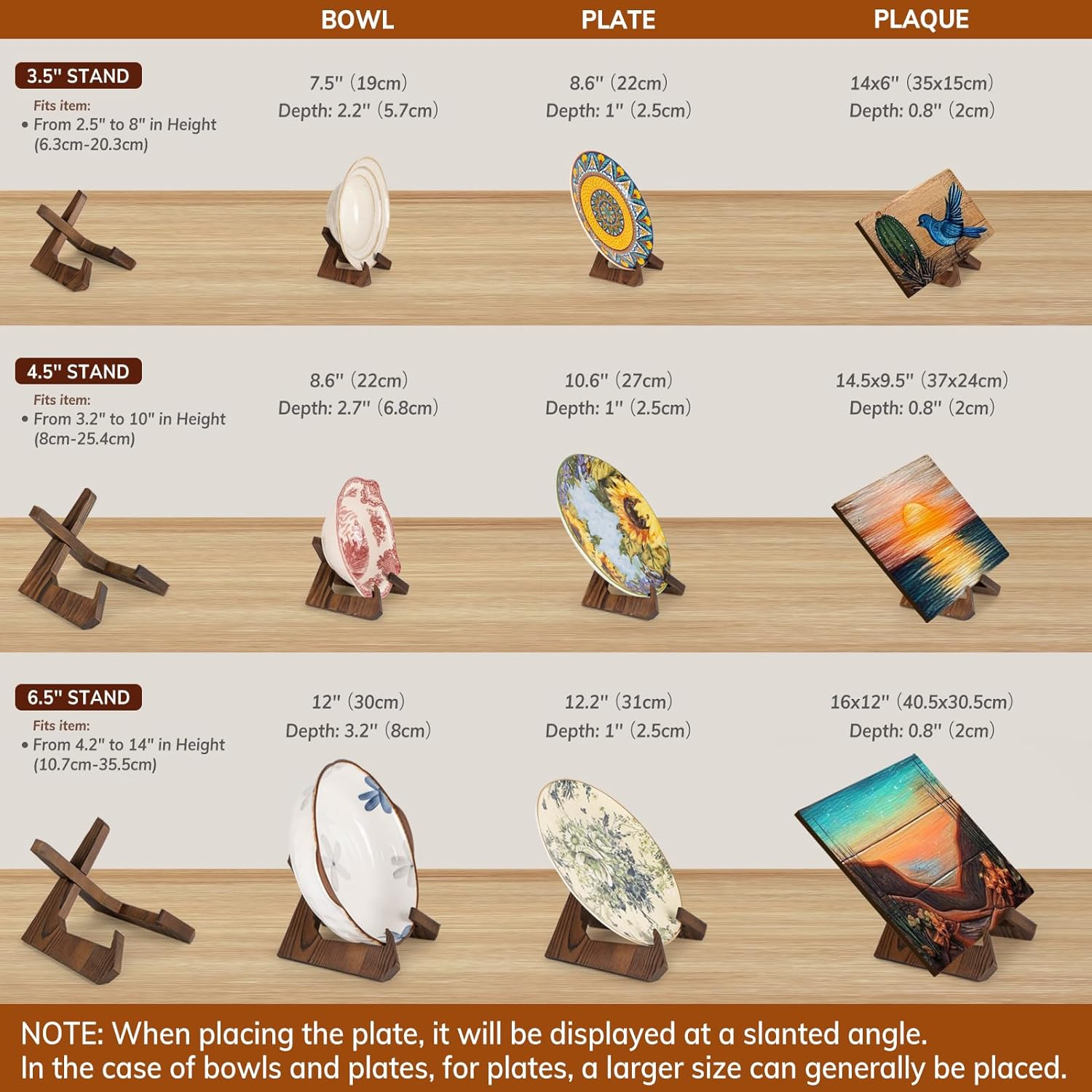 Bowl Stands for Display, 4.5 Inch Plate Holder, Wooden Easel Frame Holder, Display Stand for Large Deep Platters and Dishes, 15.2 X 13.6 X 11.6Cm (For Bowls under 8.9Cm in Depth) image number 1