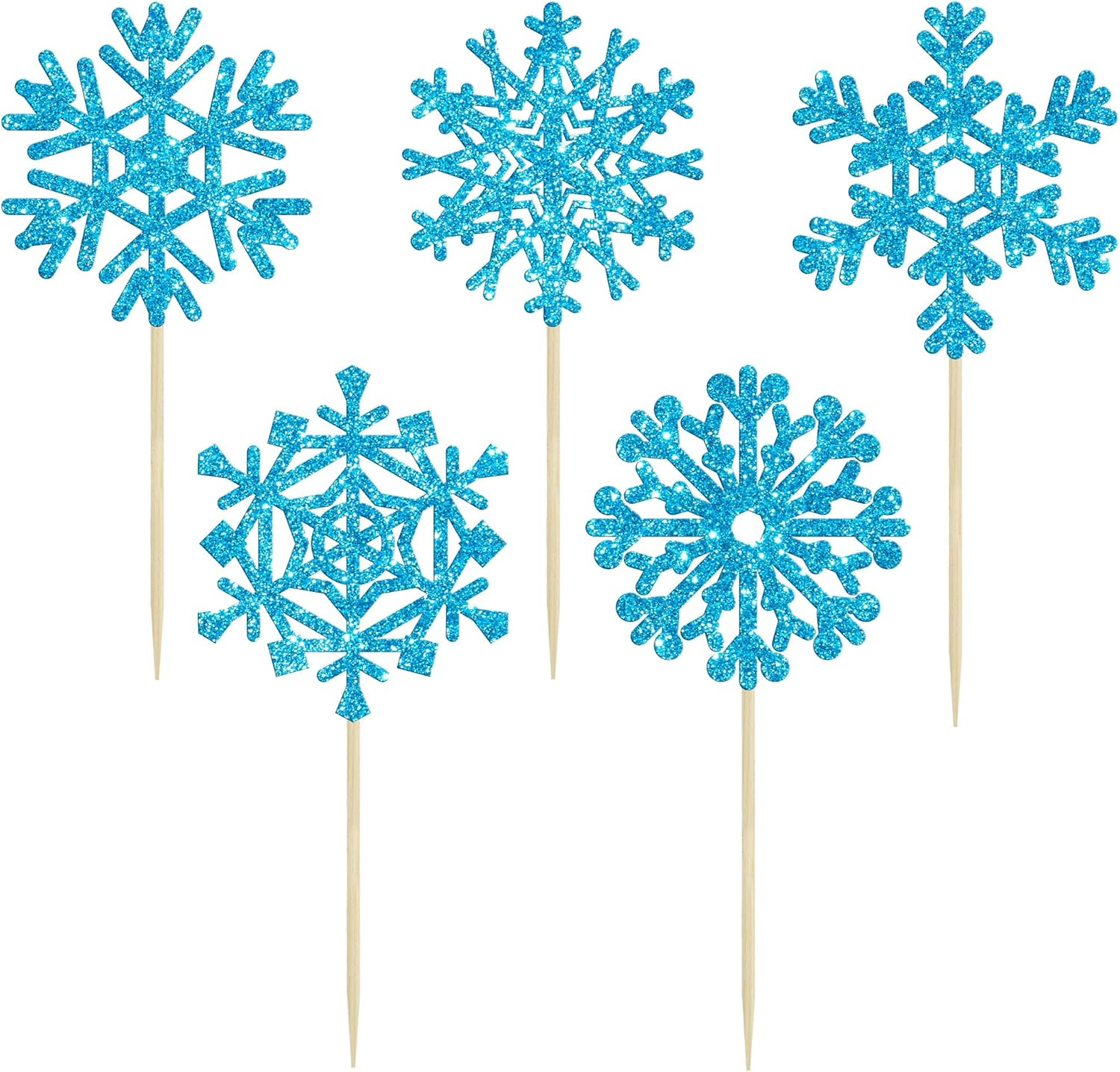 Gyufise 30Pcs Snowflake Cupcake Toppers Blue Glitter Winter Frozen Cupcake Picks Winter Wonderland Cake Decorations for Snowflake Winter Christmas Kids Birthday Party Supplies image number 5