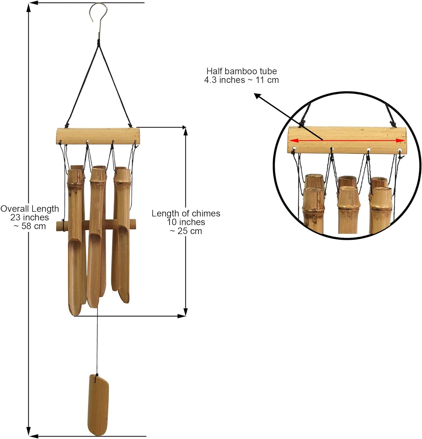 Bamboo Wind Chime Outdoor, 6 Small Bamboo Bell Tubes for Outdoor or Indoor Home D&eacute;cor, Handmade Natural Soothing Sound 23 Inches image number 1