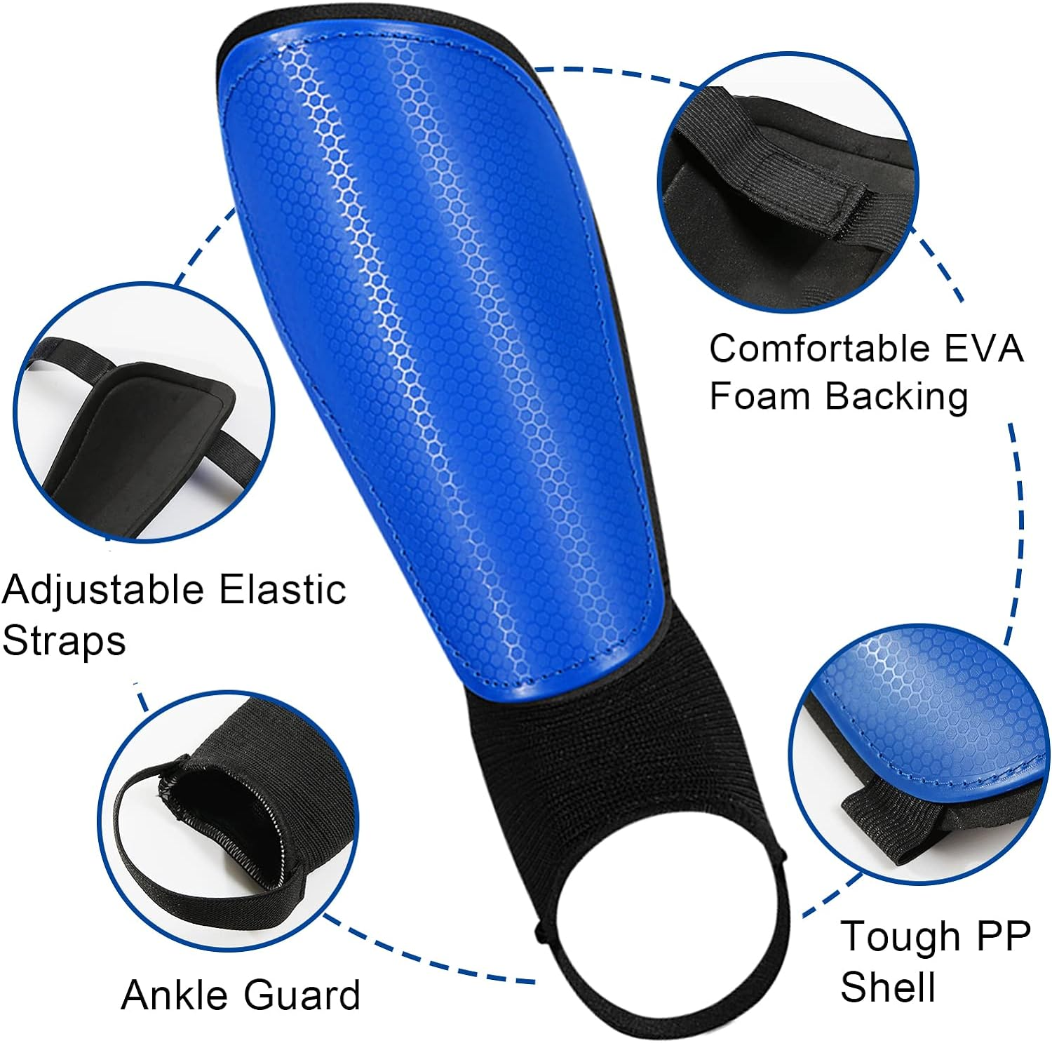 Soccer Shin Guard with Ankle Protector and Adjustable Straps Football Protective Equipment for Kids Youth Adults Black M image number 5