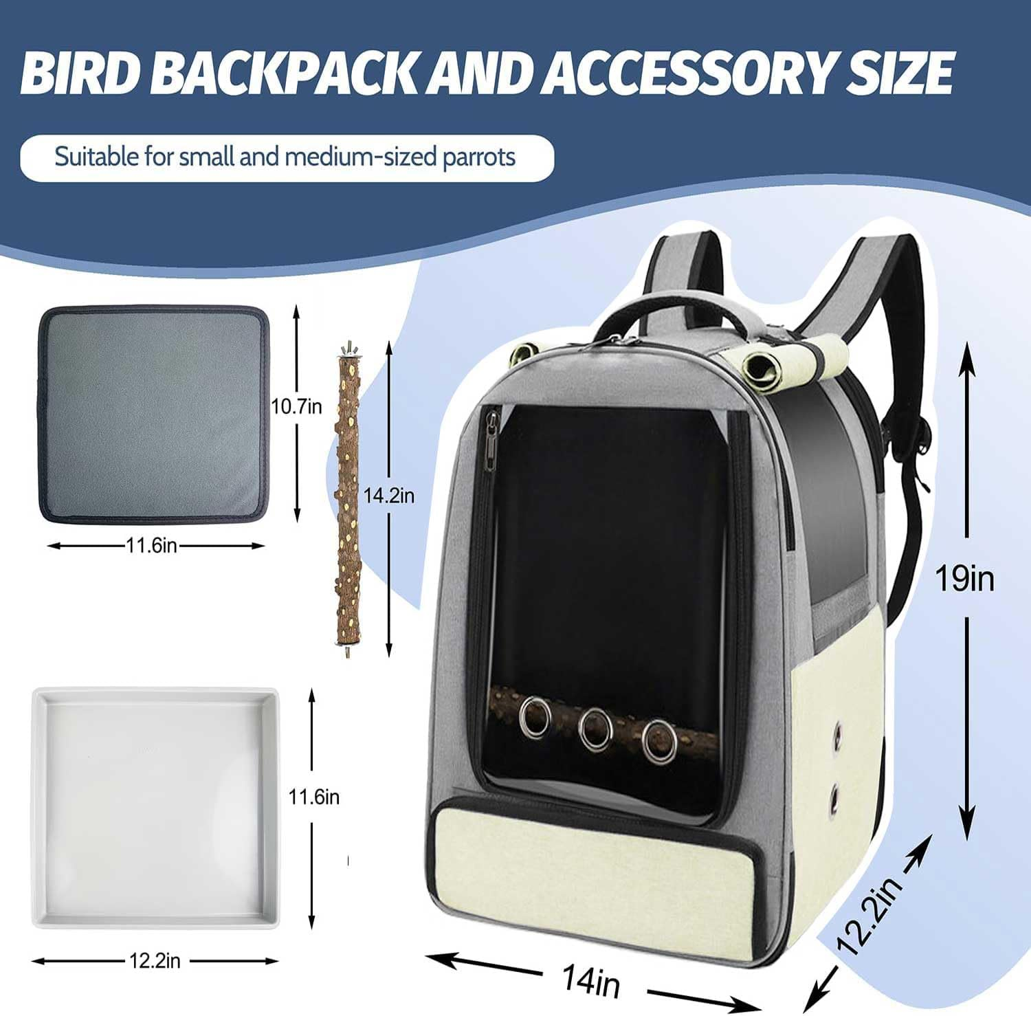 Bird Backpack Carrier,Bird Travel Cage Backpack with Tray and Standing Perch, for Small Animals with Adjustable Height and Visible Window for Travel and Outdoor Adventures image number 3