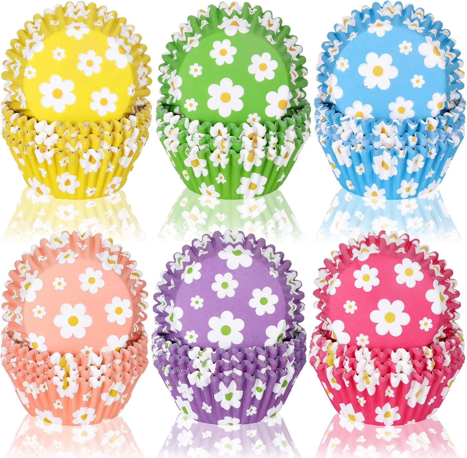 Whaline 600Pcs Colorful Daisy Flower Cupcake Liners Spring Rainbow Color Cupcake Wrappers Baking Cup Boho Groovy Hippie Party Muffin Liners for Spring Summer Baby Shower Wedding Birthday Party