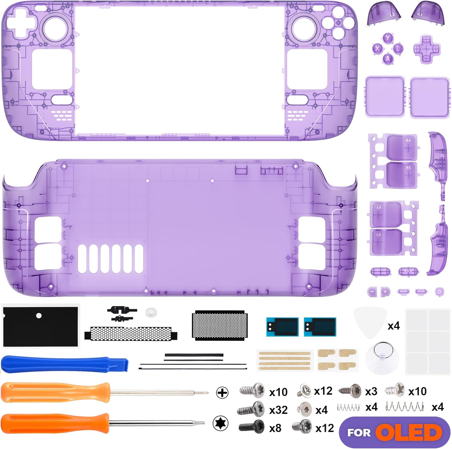 Extremerate Replacement Full Set Housing Shell with Buttons for Steam Deck OLED Handheld Console, Custom DIY Clear Atomic Purple Faceplate Back Plate Trackpad Case for Steam Deck OLED Console image number 2