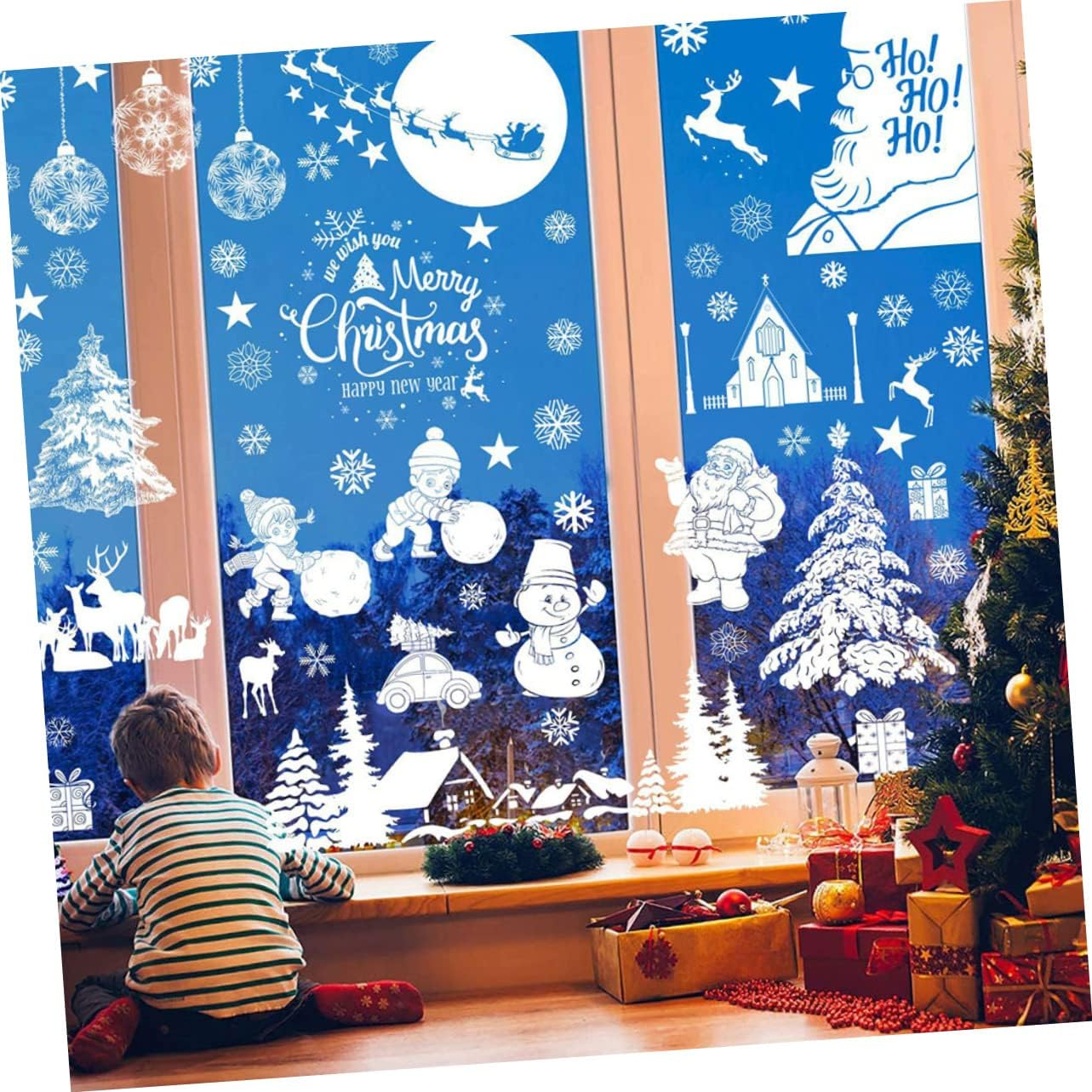 GARVALON 9Sheets Lovely Christmas Tree Snowman Elk Santa Stickers DIY Window Sticker Xmas Printing Wall Decors image number 5